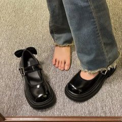 LIZAKOSHT - Female Footwear Gothic Loafers Women's Shoes Mary Jane Japanese Style Lolita Off White with Bow High on Platform Free Shipping A