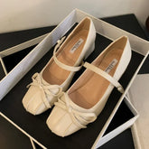 LIZAKOSHT  -  Fashion Mary Jane Shoes Women Square Toe Bow Sweet Shallow Dress Shoes Elegant Chunky Ballet Shoes Women Pumps Zapatos Mujer