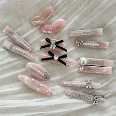 LIZAKOSHT - 1PC Sweet Pink Acetate Bow Pearl Hair Clip - Hairpin for Bangs and Flyaways, Hair Accessory for Women