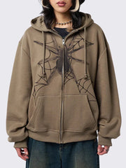 LIZAKOSHT - Women Zipper Hoodie Long Sleeve Star Print Contrast Color Sweatshirt Jacket Outwear Streetwear