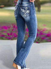 LIZAKOSHT - Y2k Retro Gothic High Waited Jeans Hot Embroidery Pattern Blue Jeans Woman Hip Micro Horn Baggy Jeans Street Clothing