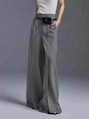 LIZAKOSHT - Women Formal Suit Straight-leg Pants 2024 New Fashion Solid Color Split-Front High-Waisted Pleated Casual Trousers