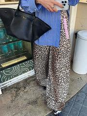 LIZAKOSHT - Vintage Leopard Print Wide Leg Pants For Women Fashion Casual High Waist Trousers 2024 Spring New Female Commuting Streetwear