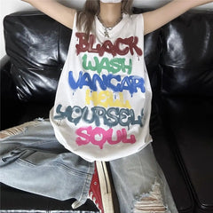 LIZAKOSHT - Short-Sleeved Vest Letter Printing Heavy Cotton Summer American Loose Trendy Brand Sleeveless Sports Men And Women Large Size