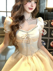 LIZAKOSHT  -  Elegant Vintage Princess Birthday Party Mini Dresses for Women Diamons Ball Gown A-line Korean Luxury One Piece Vestido Mujer