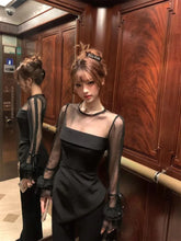LIZAKOSHT  -  See Through Black Mesh Long Sleeve T-shirts Y2k Irregular Slim Fit Top for Women Spring Autumn New Bottoming Tee Shirt