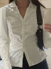 LIZAKOSHT - Elegant Fashion Solid Folds Blouse Casual Slim Turn-Down Collar Long Sleeve Shirts Women Autumn Spring Office Lady