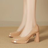 LIZAKOSHT - Patent Leather Platform High Heels Women Autumn New Shallow Elegant Office Shoes Square Heel Fashion Classics Sexy Pumps Women