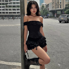 LIZAKOSHT  -  Off Shoulder Solid Sexy Fashion Backless Strapless Fairycore Skirt Set 2025 Spring New Prom Party Evening 2 Pieces Set