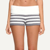 LIZAKOSHT - Fashion Womens Knit Shorts Fold Over Low Rise Striped Bodycon Mini Shorts for Daily Office Party Club