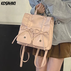 LIZAKOSHT - Girls Sweet Y2k Aesthetic Bow Preppy Backpack All Match Ins Pleated Fashion Backpack Casual Women Students Schoolbags Japanese