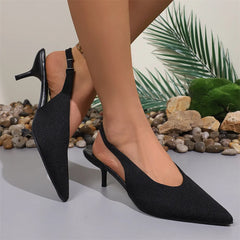 LIZAKOSHT - Big Size 43 Elegant Black Kitten Heels Slingback Pumps Classic Pointy Toe Slip On Office Lady Shoes Women