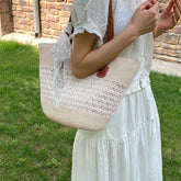 LIZAKOSHT - Fashionable Women s Straw Tote Bag with Hollow Out Design Perfect for Summer Beach Trips and Everyday Commutes Lightweight