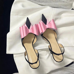 LIZAKOSHT - White Bow Show Model Women's Shoes Handmade Silk High Heels Party Outgoing Pointed Sandals Lover Gift Pink Women's Shoes