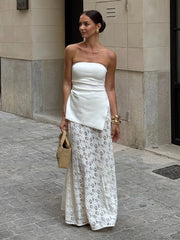 LIZAKOSHT - Women's Chic Streetwear White Jacquard Skirts Ankle Length Lace Midi Skirt Stylish Daily Skirt Women's Clothing