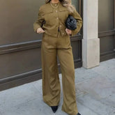 LIZAKOSHT - Spring and Autumn American Retro Three-dimensional Pocket Jacket High Waist Straight Pants Women's Suit