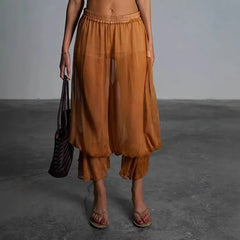 LIZAKOSHT - spring summer euramerican puff pleated women pants y2k aesthetic mesh stretch waist loose all match trousers harajuku punk pant