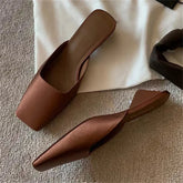 LIZAKOSHT - Satin Square Toe Mules Slipper Women Concise Low Heels Daily Dress Shoes Spring Summer Zapatos De Mujer