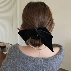 Lizakosht New Vintage Velvet Bow Scrunchie Rabbit Knot Hair Rope Ribbon Elastic Ponytail Holder Hair Tie Solid Hair Accessories Winter