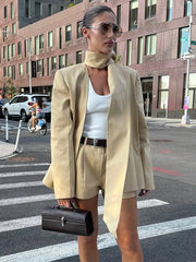 LIZAKOSHT  -  V-neck Ribbon Blazer Coat For Women Loose Solid Long Sleeve Buttons Office Lady Top Elegant Female Office Suit Jacket 2025