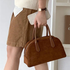 LIZAKOSHT - Autumn/Winter Suede Handbag Women's Large Capacity niche retro carrying Boston bag Plush bag