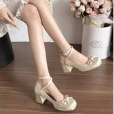 LIZAKOSHT - Design Women Platform Pumps Spring High Heels Buckle Strap Mary Jane Shoes Woman Elegant Bows Thick Heeled Party Single Shoes