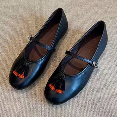 LIZAKOSHT - Fashion Tassel Decoration Ballet Flats Women Soft Leather Buckle Round Toe Mary Jane Shoe Comfort Shallow Designer Loafers Pumps