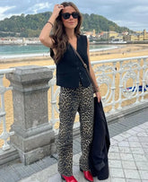 LIZAKOSHT - Leopard Chic Loose High Waist Straight Leg Jeans Women Clothing Y2k Fashion High Street Wide Leg Pants Retro Hot Girl Trousers