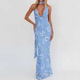 LIZAKOSHT - Women Floral Maxi Dress Spaghetti Strap Slip Dress Y2k Bodycon Backless Flowers Print Going Out Long Sundress