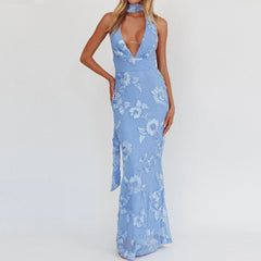 LIZAKOSHT - Women Floral Maxi Dress Spaghetti Strap Slip Dress Y2k Bodycon Backless Flowers Print Going Out Long Sundress