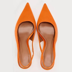 LIZAKOSHT - Summer High Heels Woman Luxury Sandals Fashion Pointed Elegant Office Slingbacks Stiletto Orange Silk Dress Lady Party Shoes