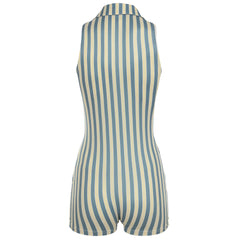 LIZAKOSHT - Fashion Women Striped Turndown Collar Jumpsuit High Street Sleeveless Rompers Casual High Street Sexy Playsuit Lady