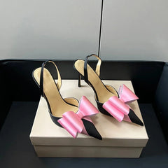 LIZAKOSHT - White Bow Show Model Women's Shoes Handmade Silk High Heels Party Outgoing Pointed Sandals Lover Gift Pink Women's Shoes