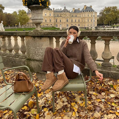 LIZAKOSHT - Autumn Brown Round Neck Knitted Pullover Women Solid Chic Full Sleeve Loose Casual Sweater Warm Lady Commuting Street Knitwear 