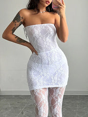 LIZAKOSHT Lace Mini Dresses Women Sexy See Through Sleeveless Off Shoulder Dress With Leggings Female Fashion Bodycon Party Club Dresses