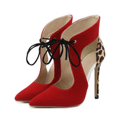 LIZAKOSHT - Fashion Cross-Tied Women Pumps Sandals Sexy Pointed Toe Wedding Stripper High Heels Leopard Print Stiletto Shoes Mules