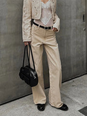 LIZAKOSHT  -  Chic Rivet Long Jeans For Women High Waist Single Button Pocket Wide Leg Pants 2025 Summer Fashion Female Streetwear Trousers