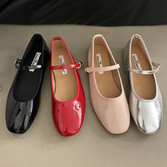 LIZAKOSHT  -  Patent Leather Round Toe Flat Mary Jane Shoes Women Spring New Casual Women Shoes Red Soft Sole Comfort Designer Ballet Shoes