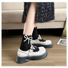 LIZAKOSHT - Cute Lolita Shoes Fashion Versatile Slip on Mary Jane Shoes Thick Bottom Solid Color Elegant Mid Heel Shoe for Women