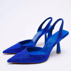 LIZAKOSHT - Summer New Brand Women Sandals Fashion Crystal Buckle Slingback High Heels Party Elegant Gold Woman Shoes Sexy Pumps