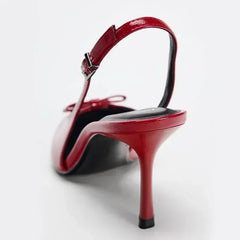 LIZAKOSHT - Luxury Brand Designer Pointed Toe Back Strap Heeled Sandals Women Sexy Red Thin Heels for Women Elegant Bow Party Dress Shoes