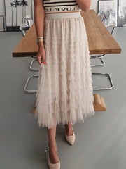 LIZAKOSHT - Elastic Waist Fashion Patchwork Maxi Skirts, Women Spring Summer Loungewear Simple Skirts, All Match Loose Sweet Ladies Skirts