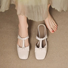 LIZAKOSHT - The New Summer Style of Square-toed Low-heeled Thick-heeled One-legged Flip-flops and Sandals for Women Wearing in Baotou