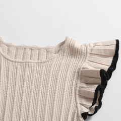 LIZAKOSHT - Ruffle Sleeve Mesh Knitted Femme Elegant Summer Thin Short-sleeve Knit Chic Round Neckline Shirts Vintage Pull Fancy Knitting