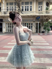 LIZAKOSHT - Korean Fashion Bow Tie Mini Birthday Dress Vintage Sweet Cute Princess Dress Women Short Ruffles Wedding Evening Party Vestidos