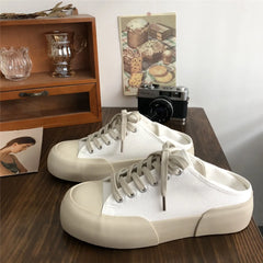 LIZAKOSHT - Shoes for Women Canvas Lace Up Woman Footwear High on Platform Black Quality New In Y2k Fashion Offer Casual Luxury Light A