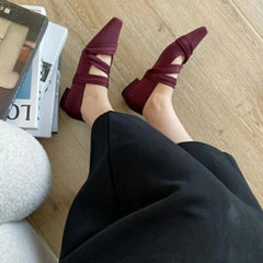 LIZAKOSHT - Shoes for Woman with Straps Red Women's Summer Footwear Evening Flats Square Toe Low Heel Elegant Flat Y2k Korean Style A E