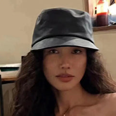 Lizakosht Fashion Pu Leather Equestrian Hat Women Korean Vintage Peaked Hats Spring Summer Versatile Sun Hat Flat Top Baseball Cap