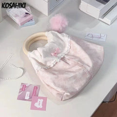 LIZAKOSHT - Trendy Y2k Aesthetic Pleated Bow Handbags Patchwork Kawaii Cute Top-Handle Bags All Match Women Streetwear Fashion Chic Clutches
