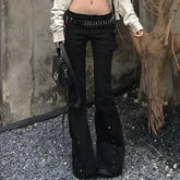 LIZAKOSHT  -  American Overalls Multi-Pocket Rivets Autumn Winter New Spice Girls Low Waist Slim Micro Bell Bottoms